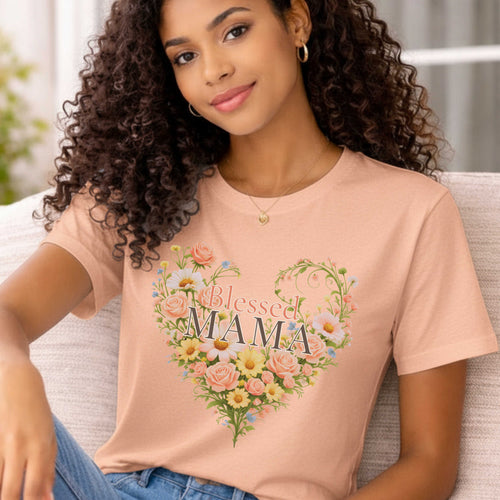 Blessed Mama Floral Heart T-Shirt